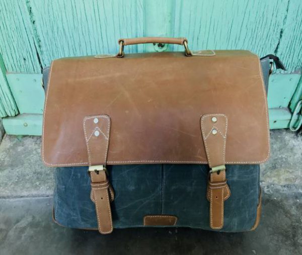 Personalized Wax Canvas Leather Messenger Shoulder Laptop Bag, Office Work Briefcase, Satchel, Best Gift for Men and Women, Vintage Bag