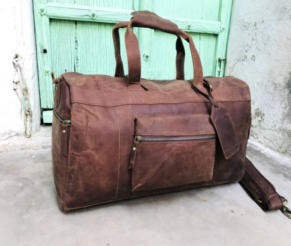 20" Handmade Buffalo Leather Duffel Bag, Travel, Gym, Weekender, Overnight, Luggage Bag For Men and Women Vintage