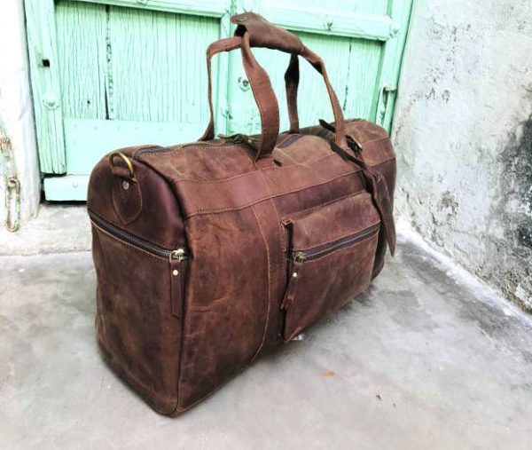 20" Handmade Buffalo Leather Duffel Bag, Travel, Gym, Weekender, Overnight, Luggage Bag For Men and Women Vintage - Image 3