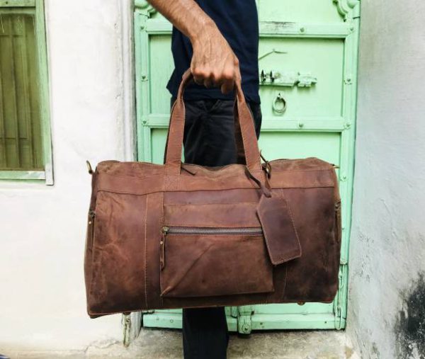 20" Handmade Buffalo Leather Duffel Bag, Travel, Gym, Weekender, Overnight, Luggage Bag For Men and Women Vintage - Image 5