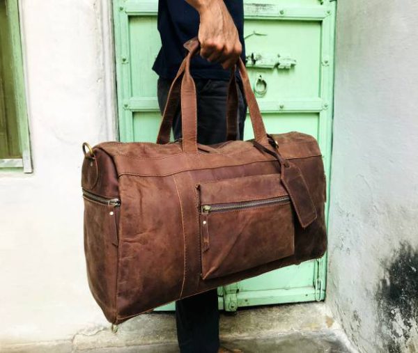 20" Handmade Buffalo Leather Duffel Bag, Travel, Gym, Weekender, Overnight, Luggage Bag For Men and Women Vintage - Image 6