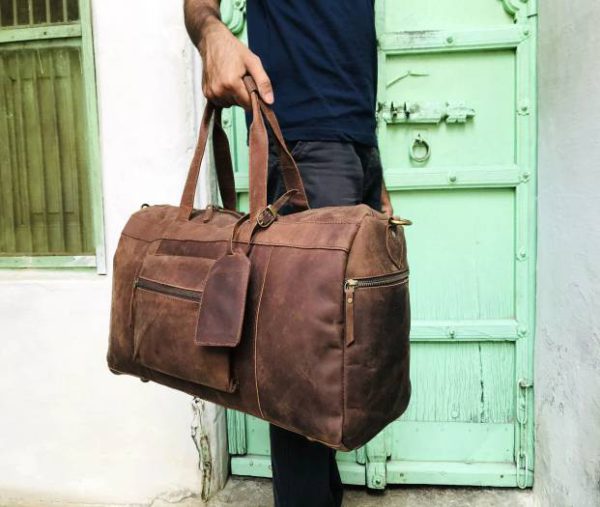 20" Handmade Buffalo Leather Duffel Bag, Travel, Gym, Weekender, Overnight, Luggage Bag For Men and Women Vintage - Image 7