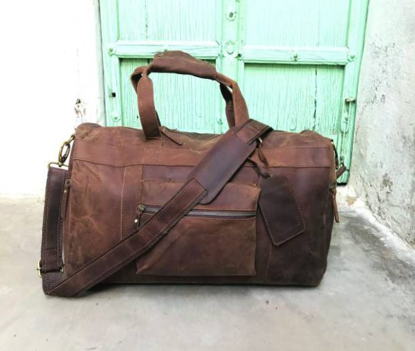 20" Handmade Buffalo Leather Duffel Bag, Travel, Gym, Weekender, Overnight, Luggage Bag For Men and Women Vintage - Image 2