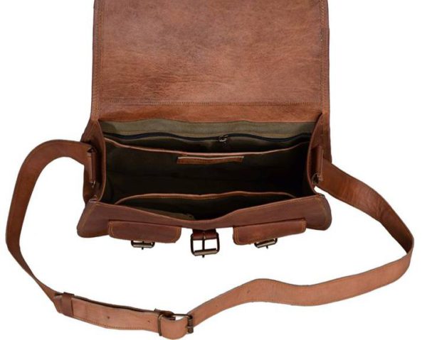 13" Handmade Goat Original Genuine Vintage Brown Leather Purse, Handbag,Satchel With 2 Front Pockets,Best Gift For Women tote bag saddle bag - Image 2