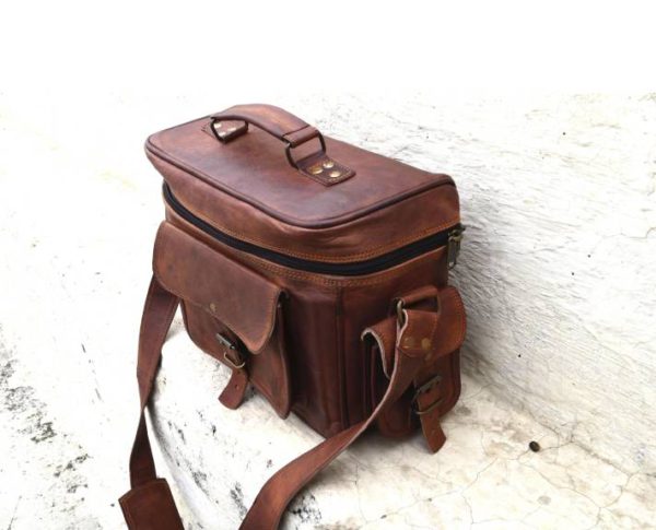 14" Vintage Padded Brown Leather Messenger Shoulder Travel Camera Case, DSLR Sony Nikon Cannon Photography Bag Best Gift For Men & Women - Image 11