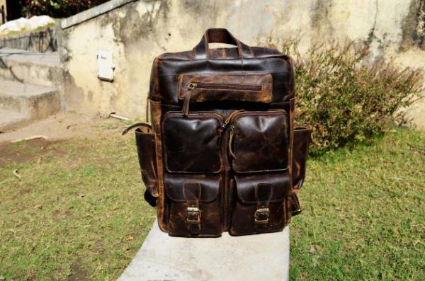 17" Personalized Handmade Buffalo Leather Large Backpack, Travel Rucksack, Hiking Backpack For Men and Women Vintage backpack gift for men