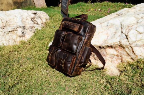 17" Personalized Handmade Buffalo Leather Large Backpack, Travel Rucksack, Hiking Backpack For Men and Women Vintage backpack gift for men - Image 6