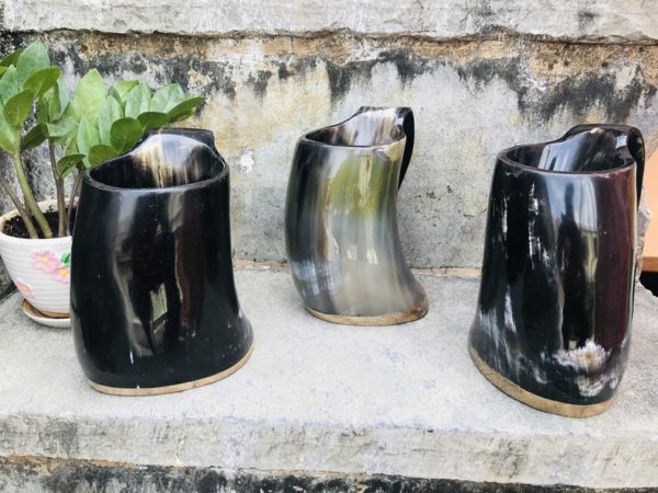 Pack of 3 Viking Buffalo Drinking Horn Mug, Drinking Tankard, Medieval Ale Horn Cup, Groomsmen Gift, Wedding Gift, Game of Thrones Horn Mug