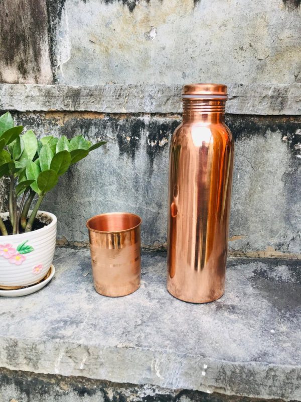 Combo TipC 100% Cooper made Bottle & Glass, Water bottle and glass, pure cooper made,Luxury Design, Capacity 1200 ML, pure copper drink ware