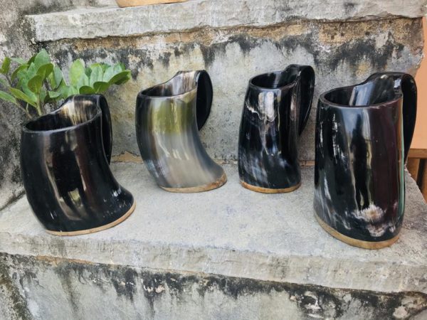 Pack of 4 Viking Buffalo Drinking Horn Mug, Drinking Tankard, Medieval Ale Horn Cup, Groomsmen Gift, Wedding Gift, Game of Thrones Horn Mug