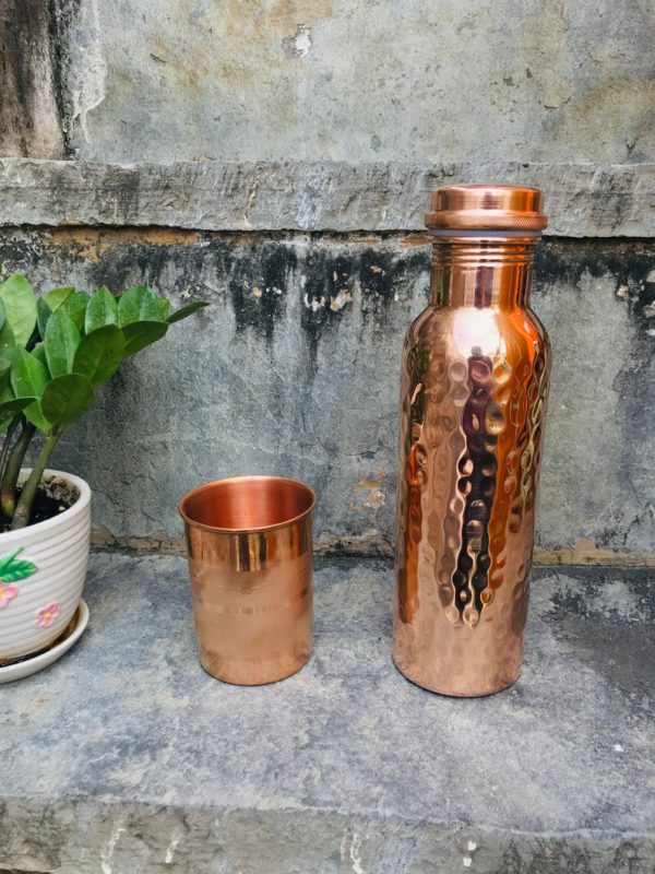 Combo TipC 100% Cooper made Bottle & Glass, Water bottle and glass, pure cooper made,Luxury Design, Capacity 900 ML, pure copper drink ware