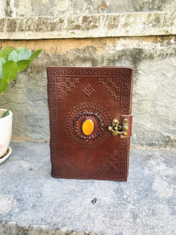 Handmade Goat Leather Journal, Leather Sketchbook, Refillable Diary, Embossed Journal Cover With Stone Lock, Newspaper Best Valentine Gift - Image 5