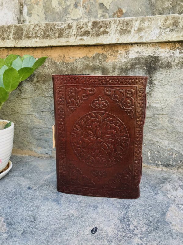 Handmade Goat Leather Journal, Leather Sketchbook, Refillable Diary, Embossed Journal Cover With Stone Lock, Newspaper Best Valentine Gift - Image 4